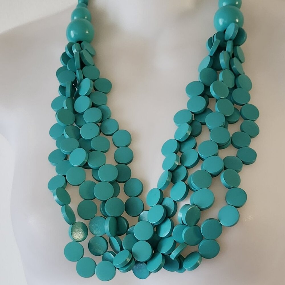 THREE FOR $20 Fun wooden necklace and earring costume set turquoise NWOT